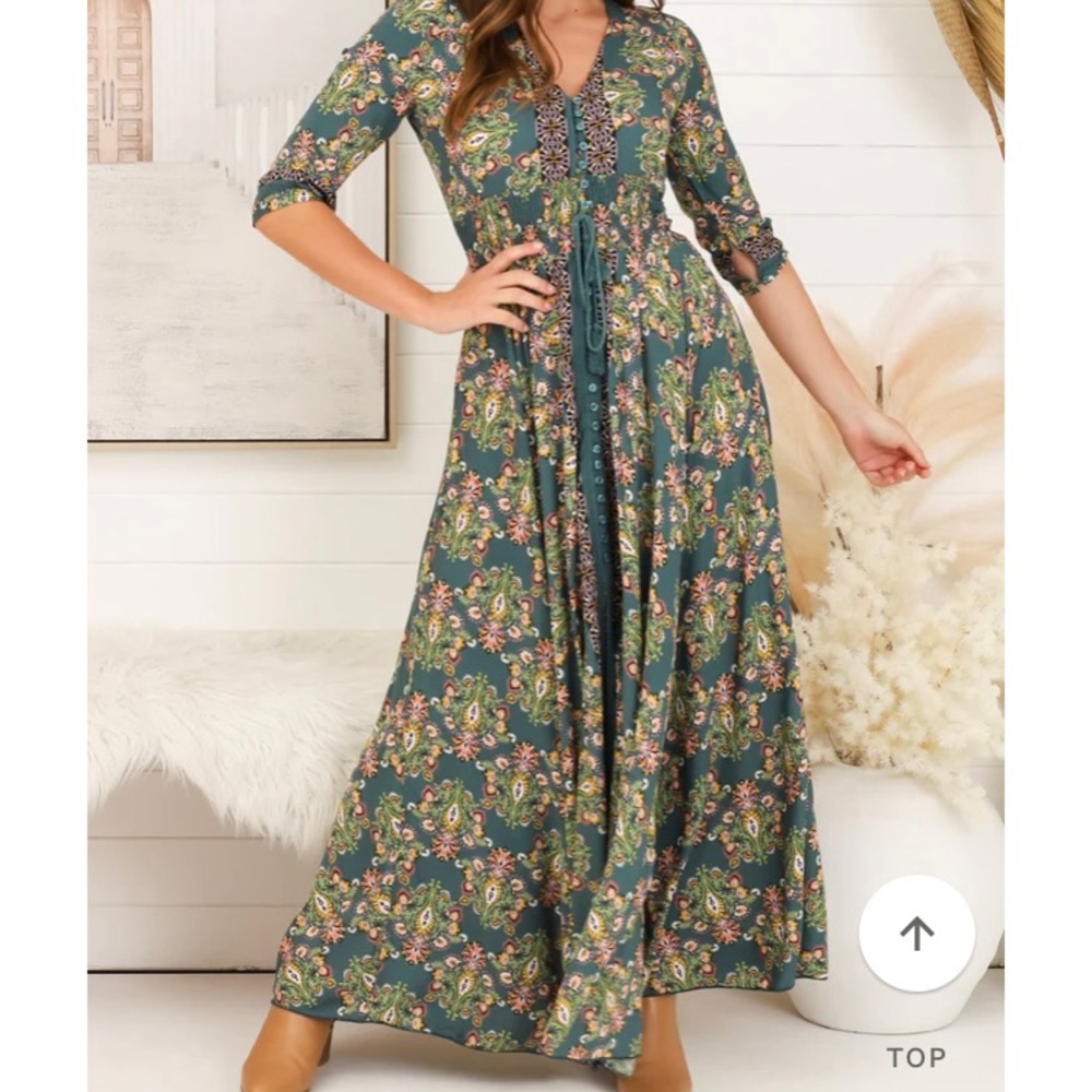 Boho maxi dress dusty emerald green, size 20